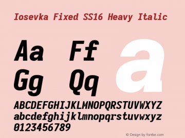 Iosevka Fixed SS16 Heavy Italic Version 5.0.8; ttfautohint (v1.8.3)图片样张