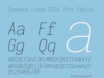 Iosevka Fixed SS16 Thin Italic Version 5.0.8; ttfautohint (v1.8.3)图片样张