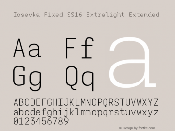 Iosevka Fixed SS16 Extralight Extended Version 5.0.8; ttfautohint (v1.8.3)图片样张