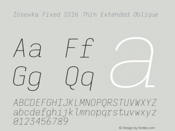 Iosevka Fixed SS16 Thin Extended Oblique Version 5.0.8; ttfautohint (v1.8.3)图片样张