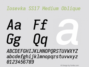 Iosevka SS17 Medium Oblique Version 5.0.8; ttfautohint (v1.8.3) Font Sample