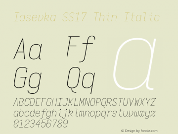 Iosevka SS17 Thin Italic Version 5.0.8; ttfautohint (v1.8.3) Font Sample