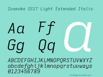 Iosevka SS17 Light Extended Italic Version 5.0.8; ttfautohint (v1.8.3) Font Sample