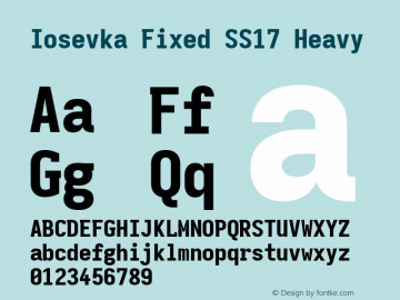 Iosevka Fixed SS17 Heavy Version 5.0.8; ttfautohint (v1.8.3) Font Sample