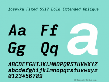 Iosevka Fixed SS17 Bold Extended Oblique Version 5.0.8; ttfautohint (v1.8.3) Font Sample