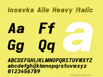 Iosevka Aile Heavy Italic Version 5.0.8; ttfautohint (v1.8.3) Font Sample