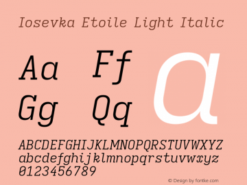 Iosevka Etoile Light Italic Version 5.0.8; ttfautohint (v1.8.3)图片样张