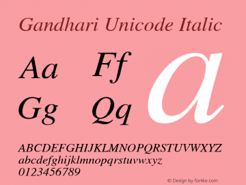 Gandhari Unicode Italic Version 2.4; 2002 Font Sample