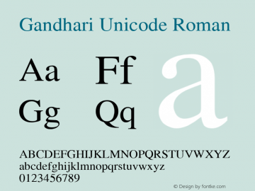 Gandhari Unicode Roman Version 2.6; 2003 Font Sample