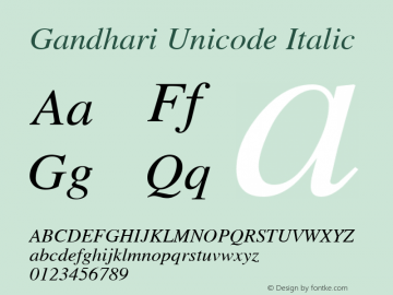 Gandhari Unicode Italic Version 2.6; 2003 Font Sample