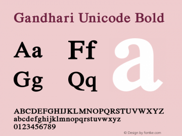 Gandhari Unicode Bold Version 5.012; 2007; minor update图片样张