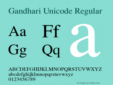 Gandhari Unicode Regular Version 5.110; 2008; update release Font Sample