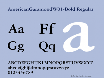 American Garamond W01 Bold Version 1.00 Font Sample