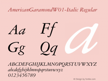 American Garamond W01 Italic Version 1.00 Font Sample
