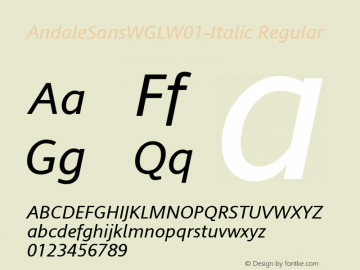 Andale Sans WGL W01 Italic Version 3.10 Font Sample