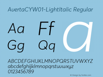 Averta CY W01 Light Italic Version 1.008 Font Sample