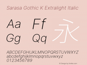 Sarasa Gothic K Xlight Italic Version 0.18.4; ttfautohint (v1.8.3) Font Sample