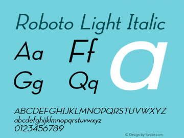 Roboto Light Italic Version 2.00 June 3, 2016 Font Sample