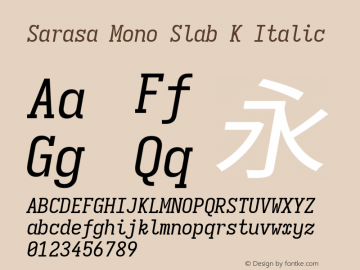 Sarasa Mono Slab K Italic Version 0.18.7; ttfautohint (v1.8.3)图片样张