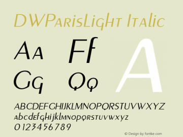 DWParisLight Italic 10/26/2002 Font Sample