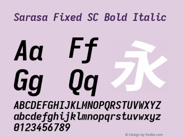 Sarasa Fixed SC Bold Italic  Font Sample