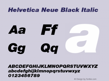 Helvetica Neue Black Italic 001.003 Font Sample