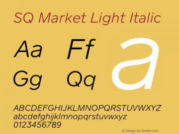 SQ Market Light Italic Version 1.007 Font Sample