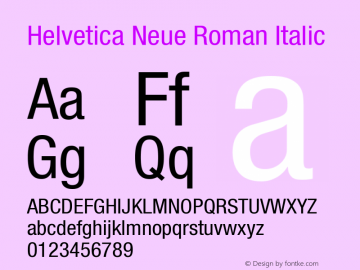 Helvetica Neue Roman Italic 001.000 Font Sample