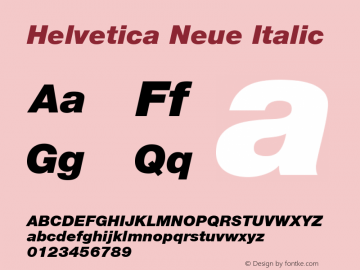 Helvetica Neue Italic Version 1.03 Font Sample