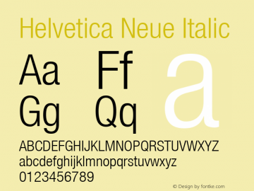 Helvetica Neue Italic Version 1.00 Font Sample