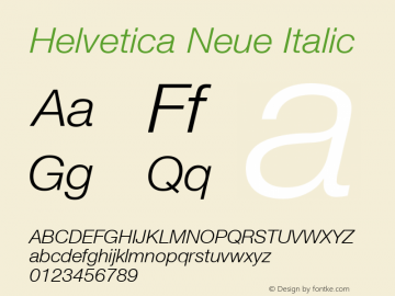 Helvetica Neue Italic Version 1.03 Font Sample