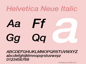 Helvetica Neue Italic Version 1.102 Font Sample