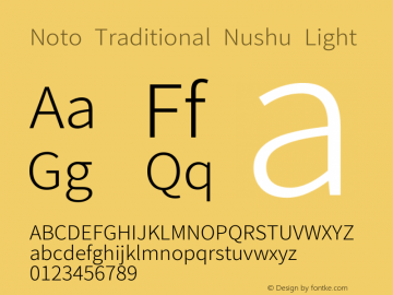 Noto Traditional Nushu Light 2.000; ttfautohint (v1.8.3) -l 8 -r 50 -G 200 -x 14 -D latn -f none -a qsq -X 