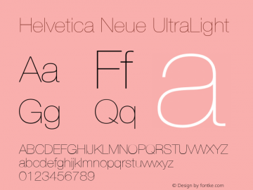 Helvetica Neue UltraLight 5.0d1 Font Sample