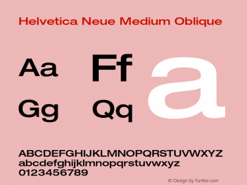 Helvetica Neue Medium Oblique 001.000 Font Sample
