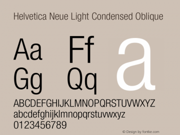 Helvetica Neue Light Condensed Oblique 001.000 Font Sample