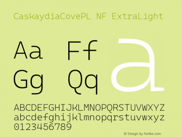 Caskaydia Cove PL ExtraLight Nerd Font Complete Windows Compatible Version 2102.025; ttfautohint (v1.8.3)图片样张