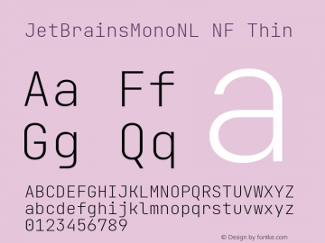 JetBrains Mono NL Thin Nerd Font Complete Windows Compatible Version 2.225; ttfautohint (v1.8.3) Font Sample