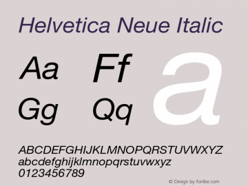 Helvetica Neue Italic 001.000 Font Sample