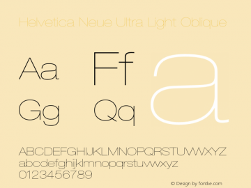 Helvetica Neue Ultra Light Oblique 001.000 Font Sample