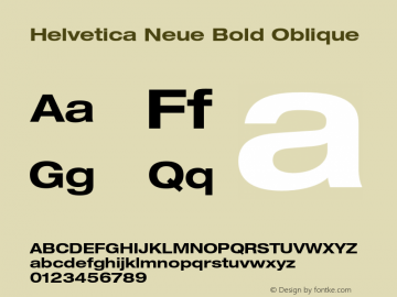 Helvetica Neue Bold Oblique 001.000 Font Sample