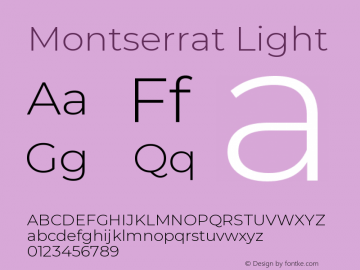 Montserrat Light Version 7.200;PS 007.200;hotconv 1.0.88;makeotf.lib2.5.64775 Font Sample