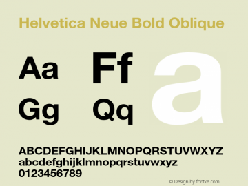 Helvetica Neue Bold Oblique 001.000 Font Sample