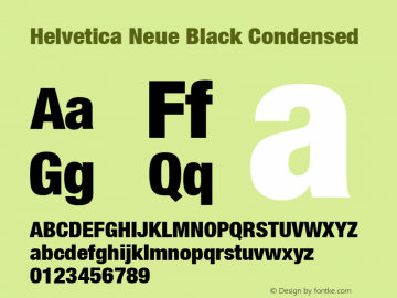 Helvetica Neue Black Condensed Version 001.000 Font Sample