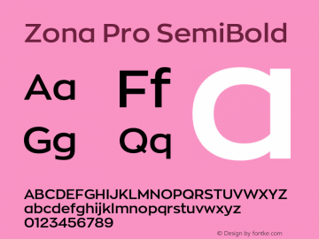 ZonaPro-SemiBold Version 1.008 Font Sample