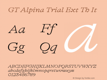 GT Alpina Trial Ext Th It Version 2.002 2021-01-11 Font Sample