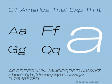 GT America Trial Exp Th It Version 1.006 2020-10-21 Font Sample