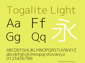 Togalite Light Version 1.0 Font Sample