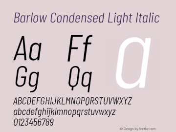 Barlow Condensed Light Italic Version 1.408 Font Sample