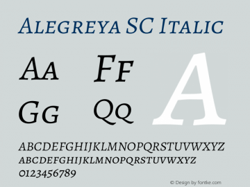 Alegreya SC Italic Version 2.003; ttfautohint (v1.6) Font Sample